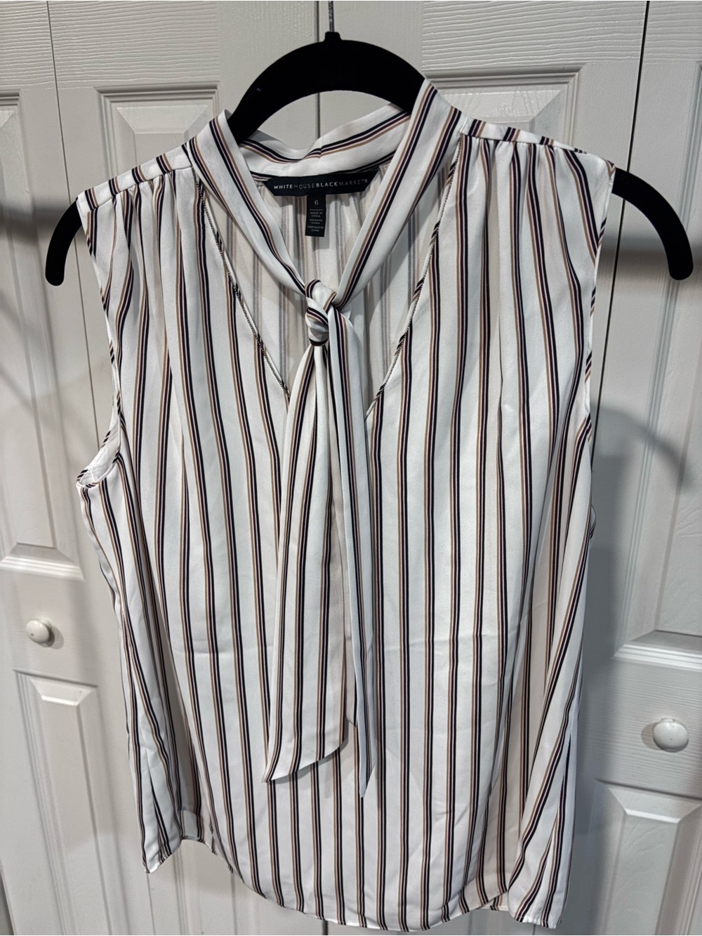 White House Black Market White Sleeveless Striped Tie-Neck Camisole
